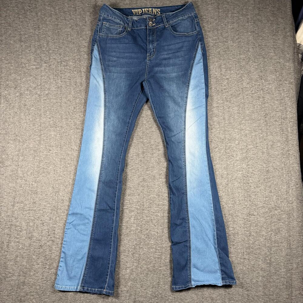 VIP Jeans Womens 13/14 Flare Bell Bottom Two Tone Colorblock Stretch Y2K BOHO